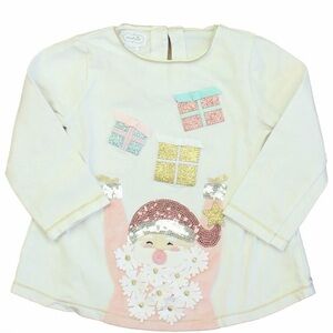 Mud Pie white Long Sleeve Kids Shirt with Santa and Gifts- size 5T